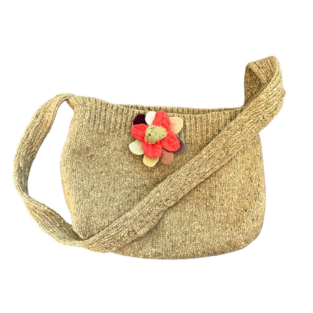 Boho Crossbody Bag Purse Green Wool Knit Sweater